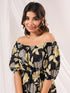 Janasya Women's Black Pure Cotton Floral Printed A-line Dress